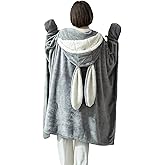 SMIUPIN Soft Big Bunny ears Wearable Blanket, Blanket Wrap with buttons Comfy Hoodie Hooded cape Throw for women