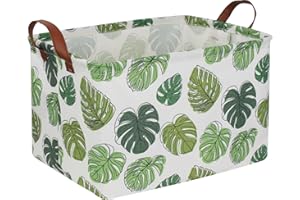 NTAOHAMPER Rectangular Green Storage Basket, Waterproof Safari Nursery Box with Handles for Bedroom, Jungle Theme Gifts Basket, Momstera Decor(Leaf)