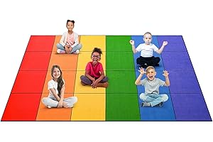 Booooom Jackson Classroom Rug Elementary, Large Rainbow Classroom Carpet Preshool Seating Rug for School, Classroom Area Rug Educational Carpet with Non-Slip Backing (7.5 x 13 ft,)