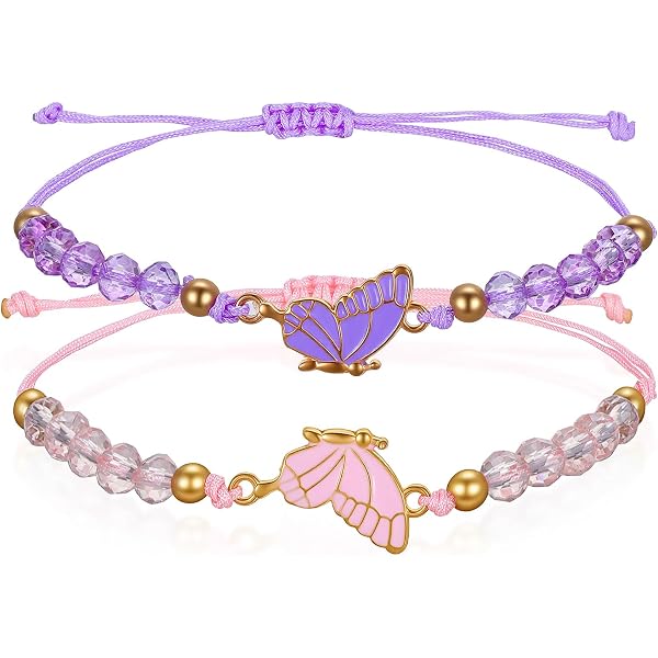 2 Bracciali Amicizia A Farfalla – Regolabili Con Cordoncino, In Acciaio Inox E Nylon – Bianco E Nero Per Coppie O Migliori Amici