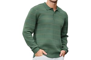 CTU Mens Sweater Vintage Plaid Knit Polo Sweater Long Sleeve Ribbed Stitching Winter Warm Sweater