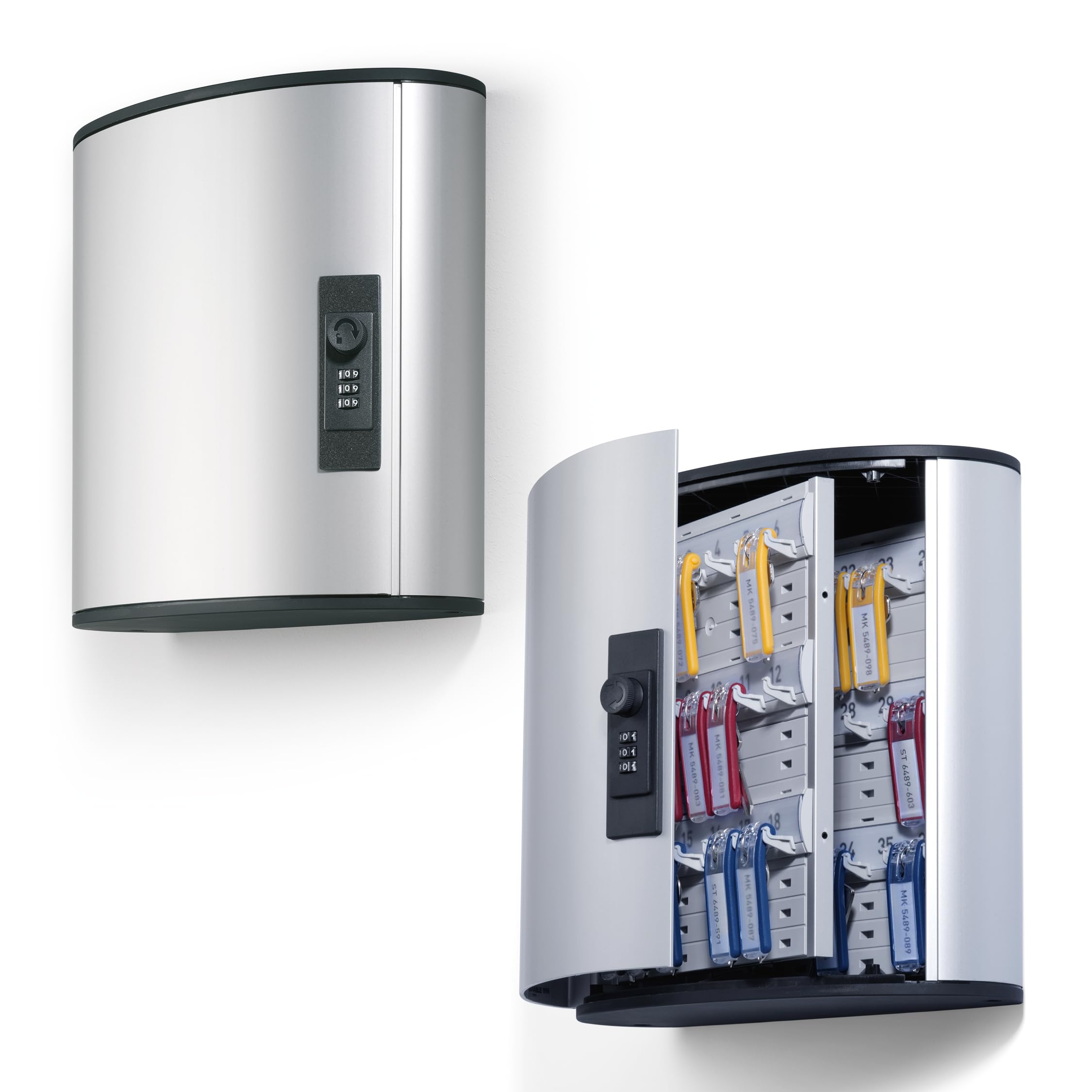 Durable Key Safe Box 36 - Wall Mounted Key Holder Cabinet with combination lock for up to 36 Key Clip Keys - Securely lock keys away - Aluminium Keysafe including 6 Key Clip Tags