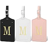 Initial Luggage Tags for Suitcases, 3 Pack TSA Approved Easy to Identify Leather Letter M Travel Tags for Luggage, Travel Essentials Bag Tag Suitcase Identifiers, Cute Hot Stamped Monogram