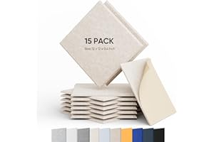Berlai 15 Pack Acoustic Panels Self Adhesive Sound Proof Foam Panels, 12x12x0.4" High Density Sound Absorbing Panels, Square Acoustic Tiles for Recording Studio Home Theater Office Room(Light Camel)