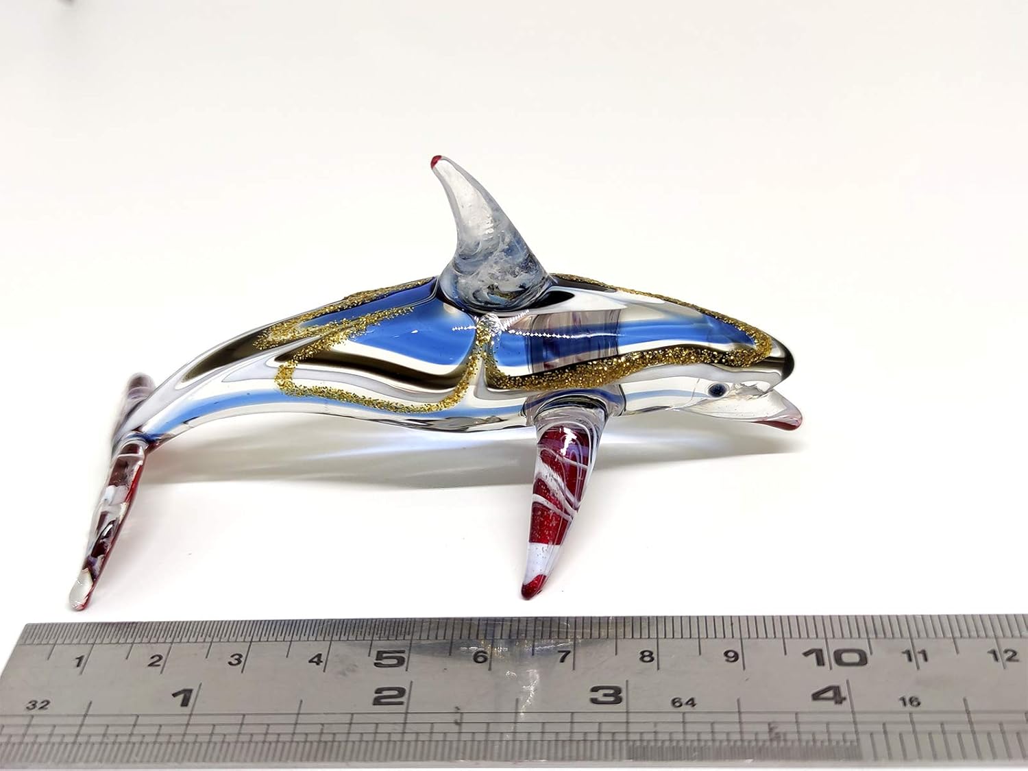 Sansukjai Dolphin Figurines Animals Hand Blown Glass Art Collectible Gift Home Decorate 4", Red Blue: Kitchen & Dining