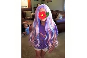 DUDUWIG 22 inches Long Rainbow Wig for Kids Girls Long Multi-color Wavy Curly, Lovely Color Synthetic Cosplay Hair Wig for Children with Hair Cap