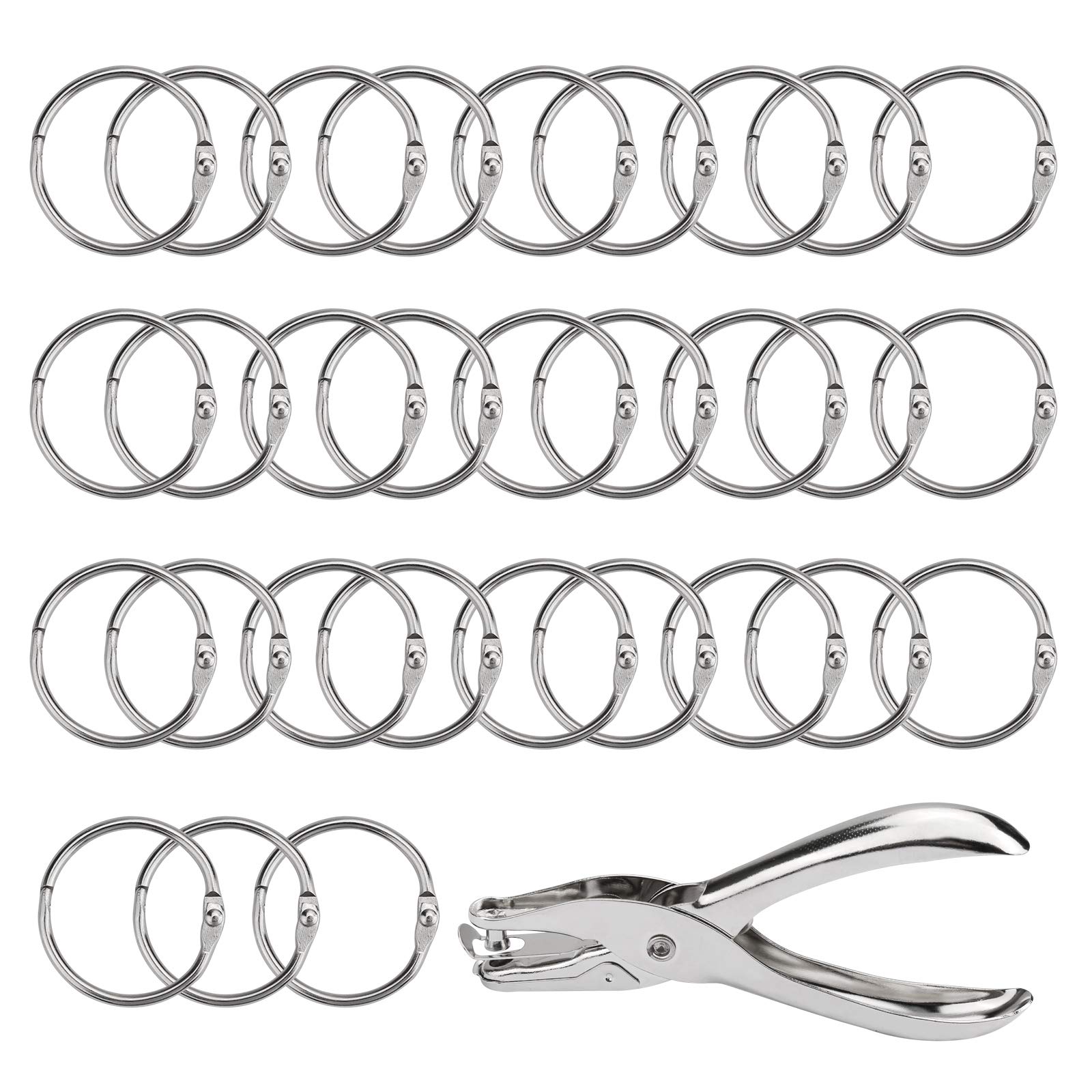 30 PCS Loose Leaf Binder Rings Keychain Book Rings with Single Hole Puncher, for DIY Index Card, Cue Card, Examination Paper, Photo Album Scrapbook, Key, Desk Calendar, Journal, Metal,1 Inch, Silver