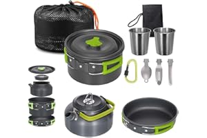 Lixada Camping Cookware Set Lightweight Portable Pan Cups Spoon Fork Cutter for Picnic Hiking Camping