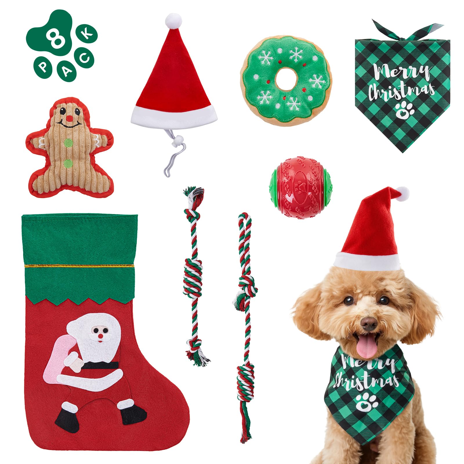 Photo 1 of 8 Pcs Christmas Dog Chew Toys: Dog Christmas Stocking Gifts - Washable Colored Cotton Rope Puppy Chew Interactive Toys Dog Tug of War Toy Rope Toy,Squeaky Plush Puppy Toy for Pets Small Medium Dogs