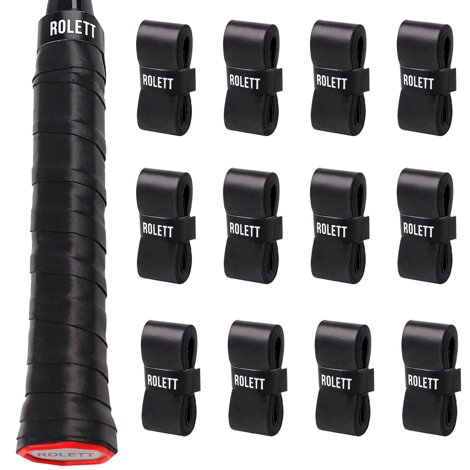Photo 1 of Rolett 12 Pack Tennis Racket Grip Tape, Precut Anti Slip Tennis Grip Tape, Absorbent and Dry Feel Tennis/Pickleball/Badminton Grips Overgrip Tape, Highly Comfortable Overgrip Tennis Racket Tape