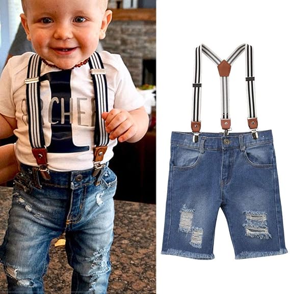 baby boy jean shorts with suspenders