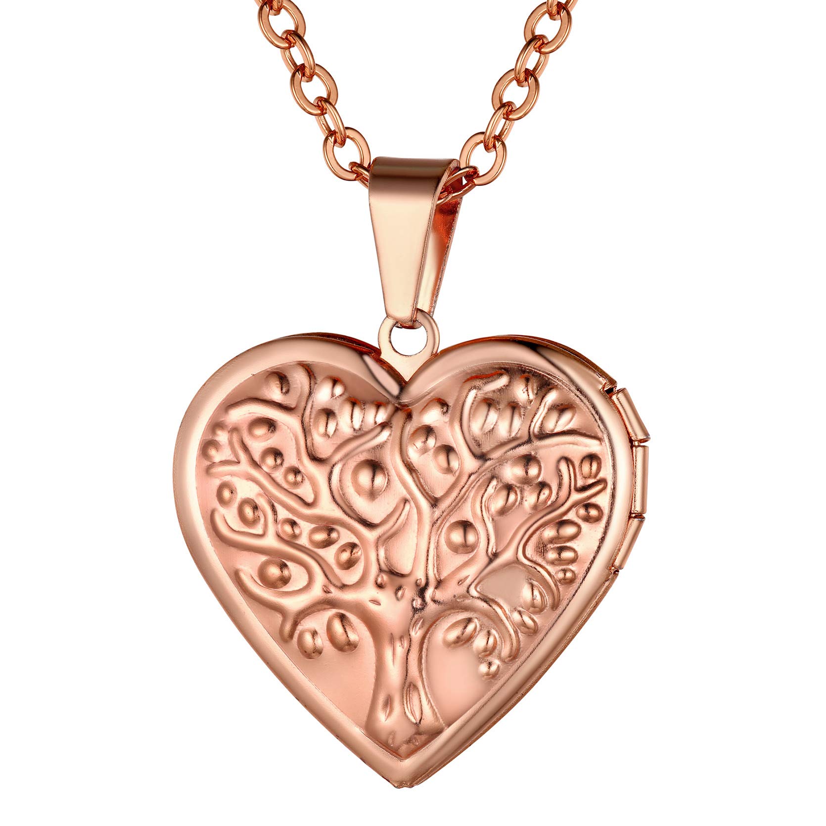 GoldChic Jewelry Rose Gold Customised Photo Locket For Women Girls, Custom Tree of Life Personalised Engraving Picture Message Special Date Keepsake Memorial Jewllery