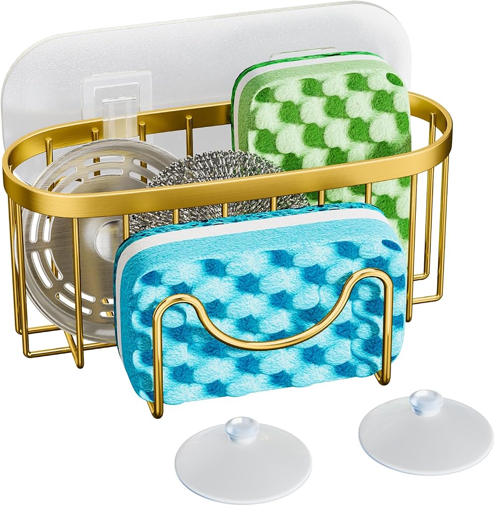 HapiRm Sink Caddy M-Shaped Sponge Holder Stainless Steel No Drilling 2 Adhesives