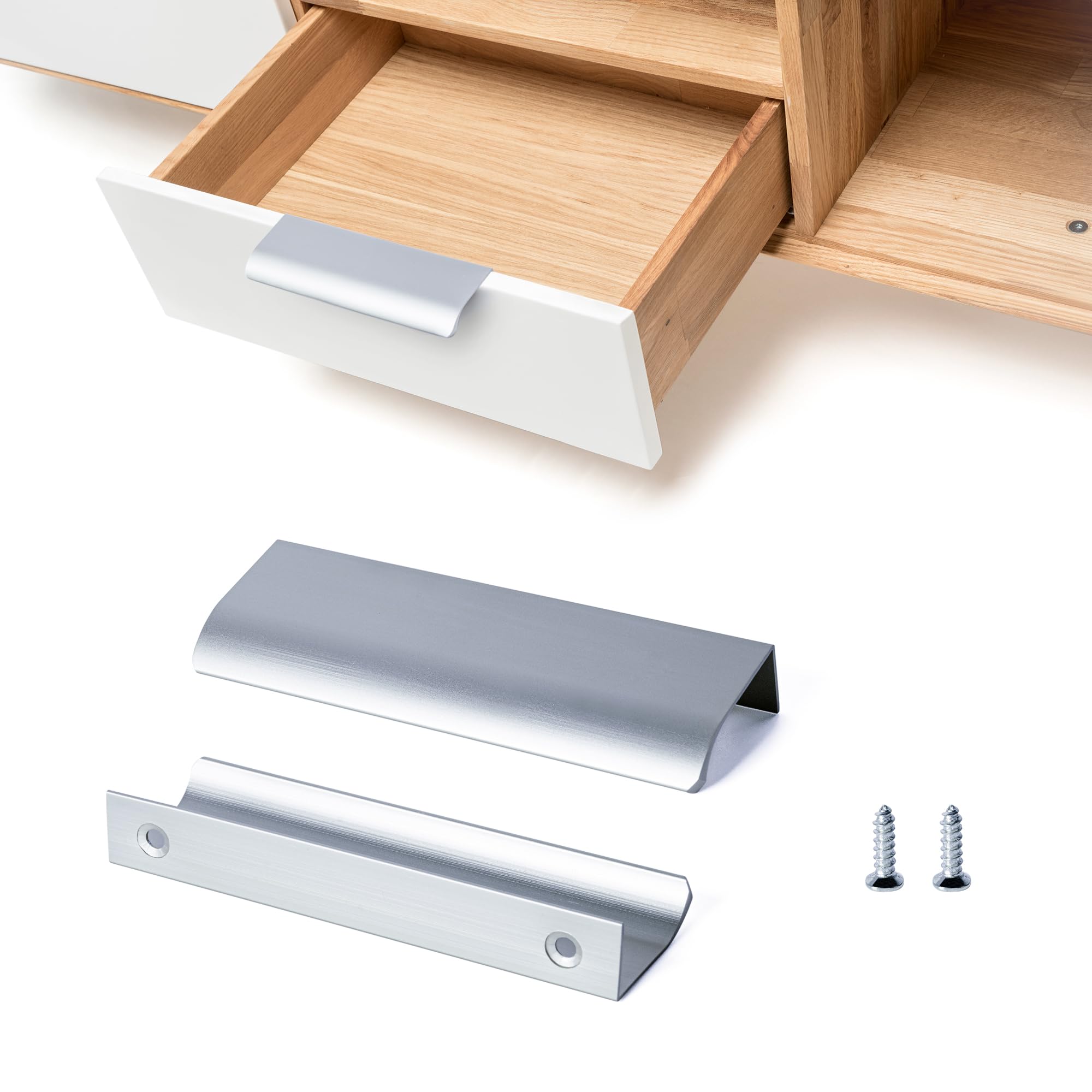 SPDYCESS 10 PCS Kitchen Concealed Handles Hidden Cabinet Pull HandlesAluminum Alloy Furniture Handle for Cupboard Closet Drawer Knobs, Silver, 96mm