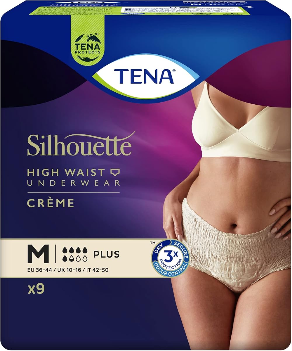 TENA Silhouette Plus Creme Incontinence Pants Medium 9 Pack
