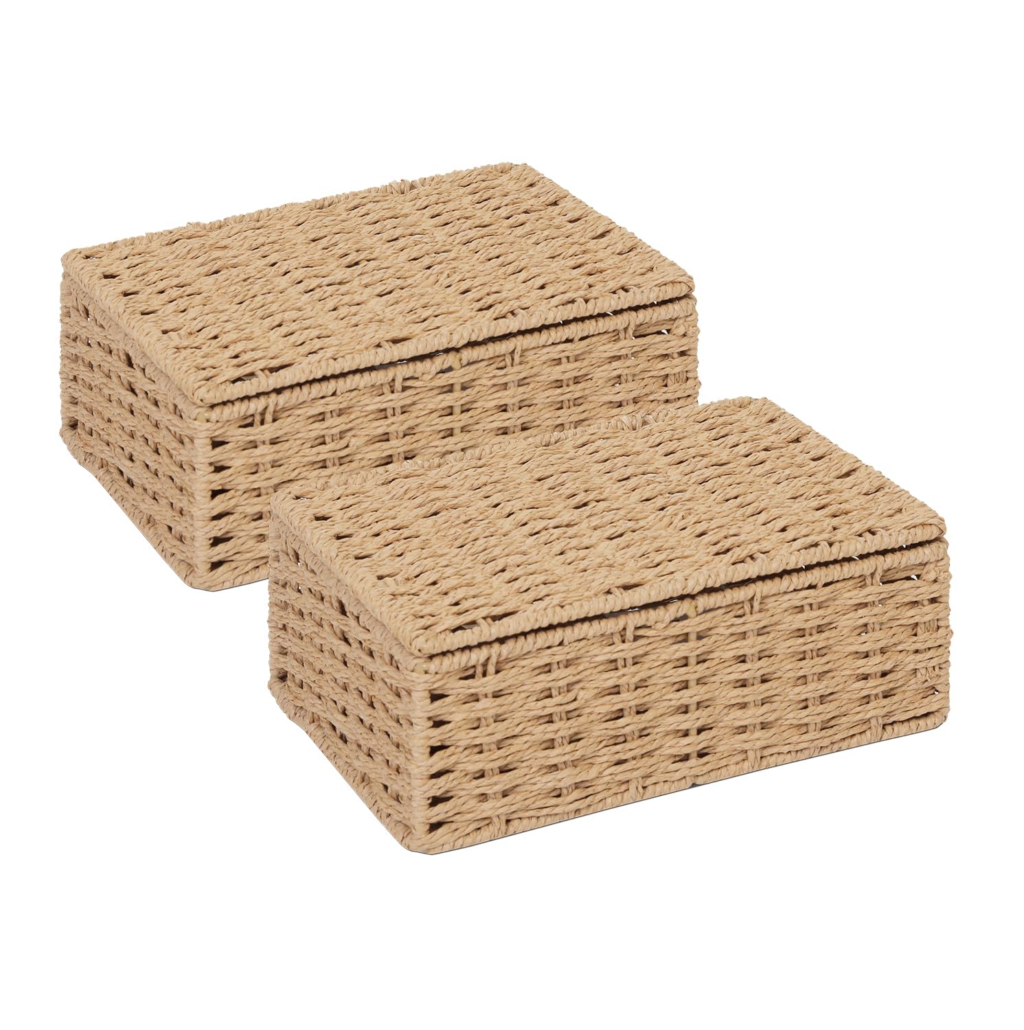 ARPAN 2 x Paper Rope Storage Hamper Basket With Lid - Ideal For Home/Office & Gifts Hamper (Natural - Small),white