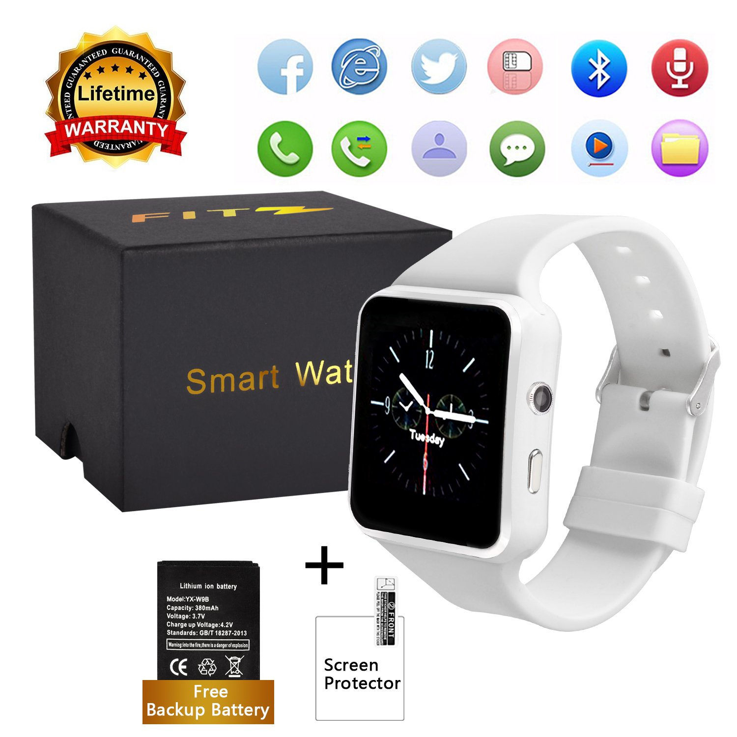 Upgraded Curved Touch Screen Bluetooth Smart Watch with Camera, Unlocked Watch Cell Phone Waterproof Smartwatch Phone for Android iOS Samsung iPhone ...