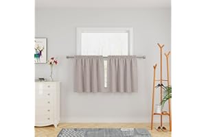 UPOPO Beige Tier Curtains Linen Textured Kitchen Window Curtains over Sink 36 inches Long Privacy Small Short Cafe Curtains Caravan Bathroom Basement Living Room Half Window Mini Curtain 2 Panels Rod Pocket