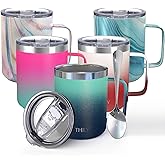 THILY Stainless Steel Insulated Travel Mug 12 oz Vacuum Insulated Coffee Cup with Handle, Spill-proof Lid, Keep Coffee Cold or Hot, for Camping or Outdoor, Green & Navy