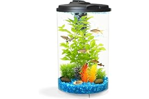 Koller Products AquaView 3-Gallon 360 Aquarium with LED Lighting (7 Color Choices) and Power Filter, 10.25 x 10.25 x 14.5