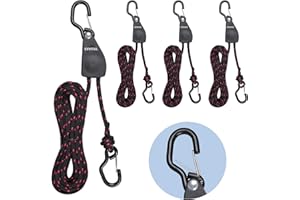 EXVITAL 4PCS Kayak Rope Tie Down Ratchet Straps 1/4" ×12' Bow and Stern Tie Down Kayak with Safety S Hook Heavy Duty Ratchet Rope Kayak and Canoe Accessories Black