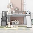 Bellemave Low Loft Bed for Kids,Twin Size Loft Bed with Slide and Storage Staircase,Wood Loft Bed Frame for Boys Girls Teens(