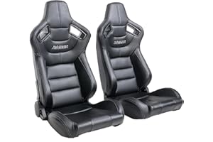 ELOUNTIK 2 Pieces Universal Racing Seats with Dual Lock Sliders, PVC Leather, Steel Frame, 1 Pair of Racing Bucket Seats with Gray Stitching, 22.4" x 21.6" x 36.2", Black
