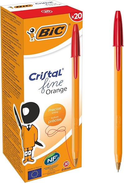 BIC Orange Fine Ballpoint Pens 0.8 mm Red Ink Box of 20