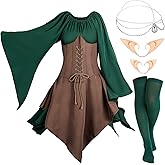 Eurzom 5 Pcs Medieval Fairy Costume Set Women Renaissance Dress Girl elf Cosplay Ears Accessories Rhinestone Drop Headpiece