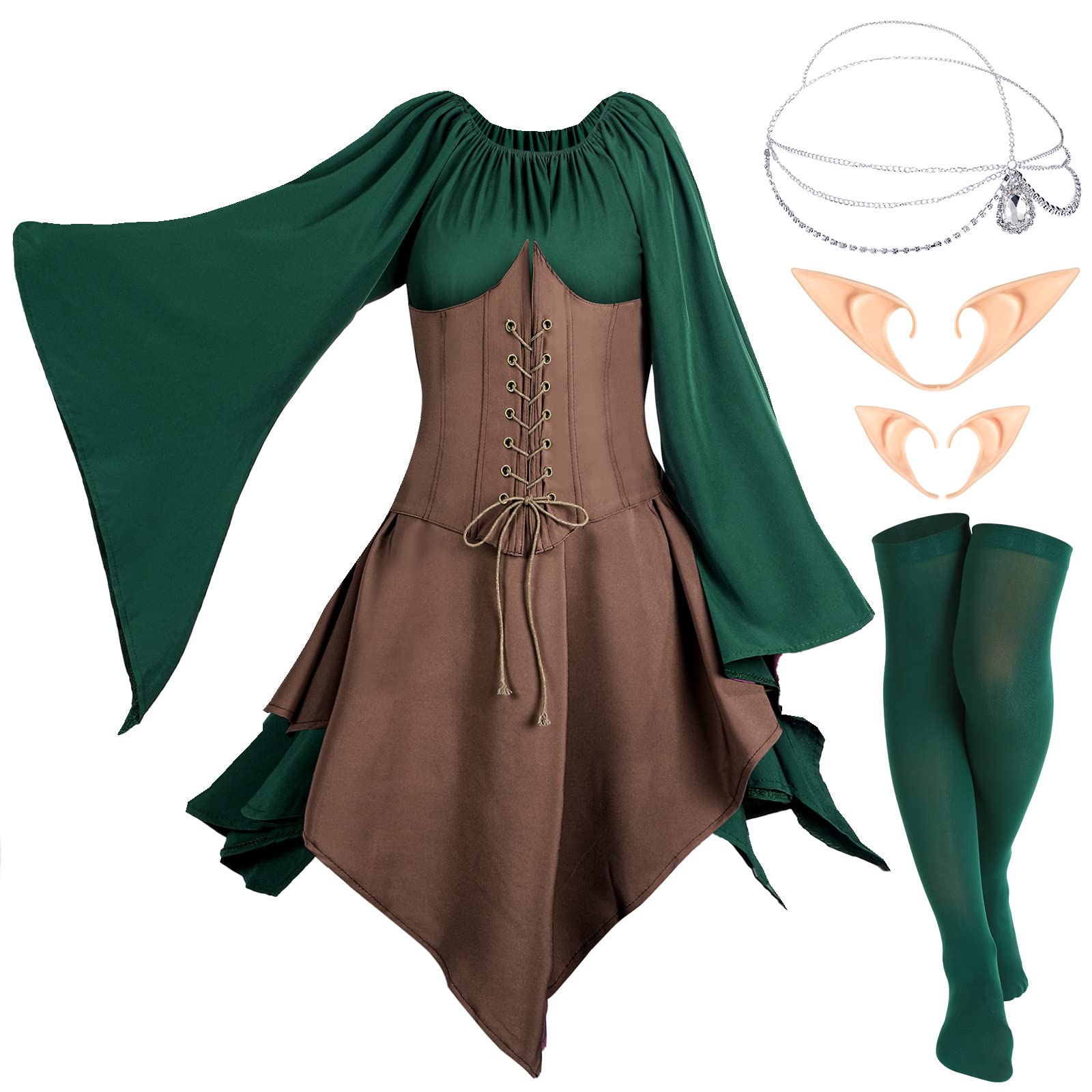 5 Pcs Medieval Fairy Costume Set Women Renaissance Dress Elf Girl Cosplay Ear... | eBay 5 Pcs Medieval Fairy Costume Set Women Renaissance Dress Elf Girl Cosplay Ear... | eBay