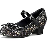 K KomForme Girl's Dress Shoes Mary Jane Glitter 1.5 in Low Heel Wedding Party Princess Shoes for Toddler/Little/Big Kids