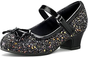 K KomForme Girl's Dress Shoes Mary Jane Glitter 1.5 in Low Heel Wedding Party Princess Shoes for Toddler/Little/Big Kids