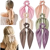 6 PCS Bow Silk Scrunchies, Hair Ties with Bow, Hair Scrunchies for Women Girls, Knotted Bow Silk Hair Ties, Satin Hair Ribbon Scrunchy Elastic Hair Tie Accessories Valentine's Day Gifts