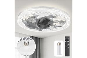 LITTARBY Ceiling Fans with Lights, Socket Fan Light with Remote Control, Dimmable Brightness 3000K-6500K Memory, Socket Modern Flush Mount Low Profile Ceiling Fan for Bedroom, Small Living Room, Kitchen White