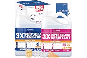 JDiction Epoxy Resin High Gloss 34OZ - 3X Yellowing Resistant Upgrade Formula, Self Leveling Resin and Hardener, Crystal Clear & Bubble Free Coating and Casting Resin for Jewelry, Art, Wood 1:1 Ratio