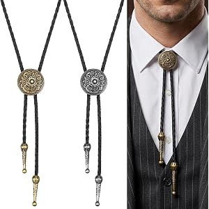 Hadnves Bolo Tie for Men Genuine Leather Cowboy Necktie Rope Western Necklaces Bolo Tie Rodeo Accessory for Halloween Costume