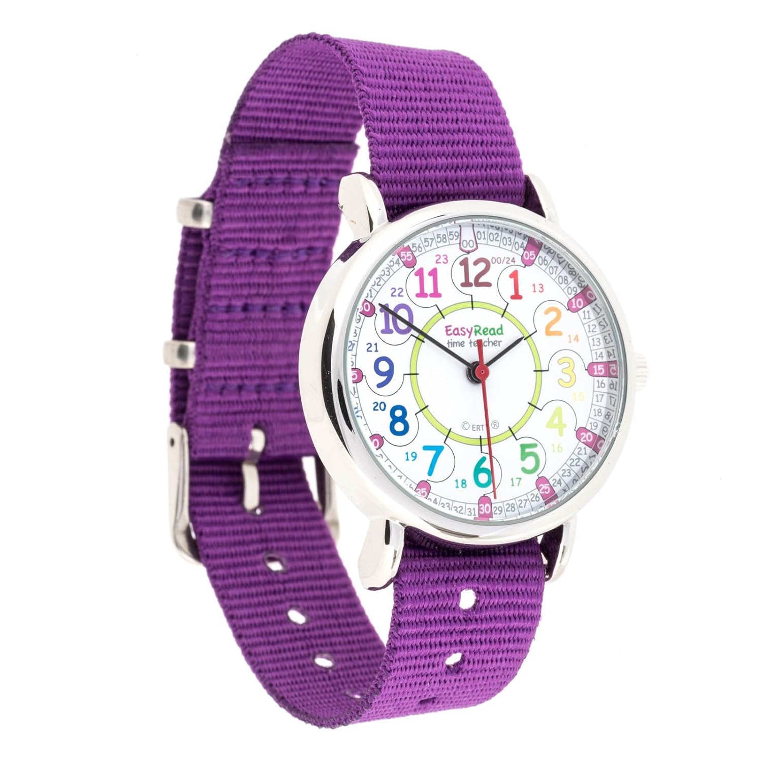 Orologio per bambini EasyRead Time Teacher Digitale con indicazione 12 e 24 ore Quadrante nei colori dell arcobaleno Cinturino viola National