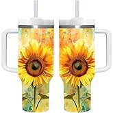 Sunflower Gifts.40oz Sunflower Tumbler with Handle.Sunflowers Lover Cup Gift.Birthday Christmas Sunflowers Tumblers Gift for Women Men.