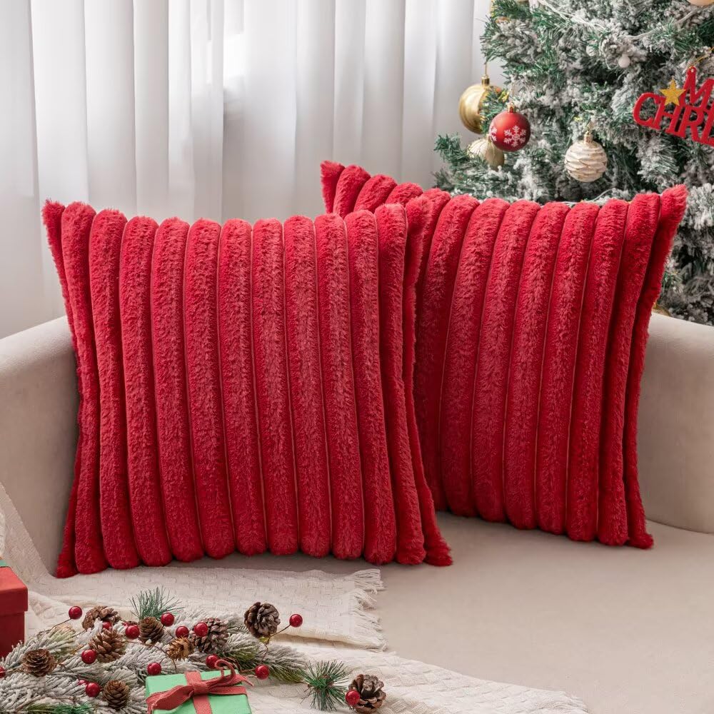 MIULEE Set of 2 Plush Velvet Cushion Covers Soft Modern Faux Fur Pillow Case Comfortable Smooth Washable Home Decorative for Living Room Bedroom Sofa 50 x 50 cm 20 x 20 Inch Red