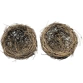 ZYAMY 2pcs 4" Artificial Rattan Bird's Nest Handicraft Bird's Nest for Crafts, Patio Garden, Succulent Planter
