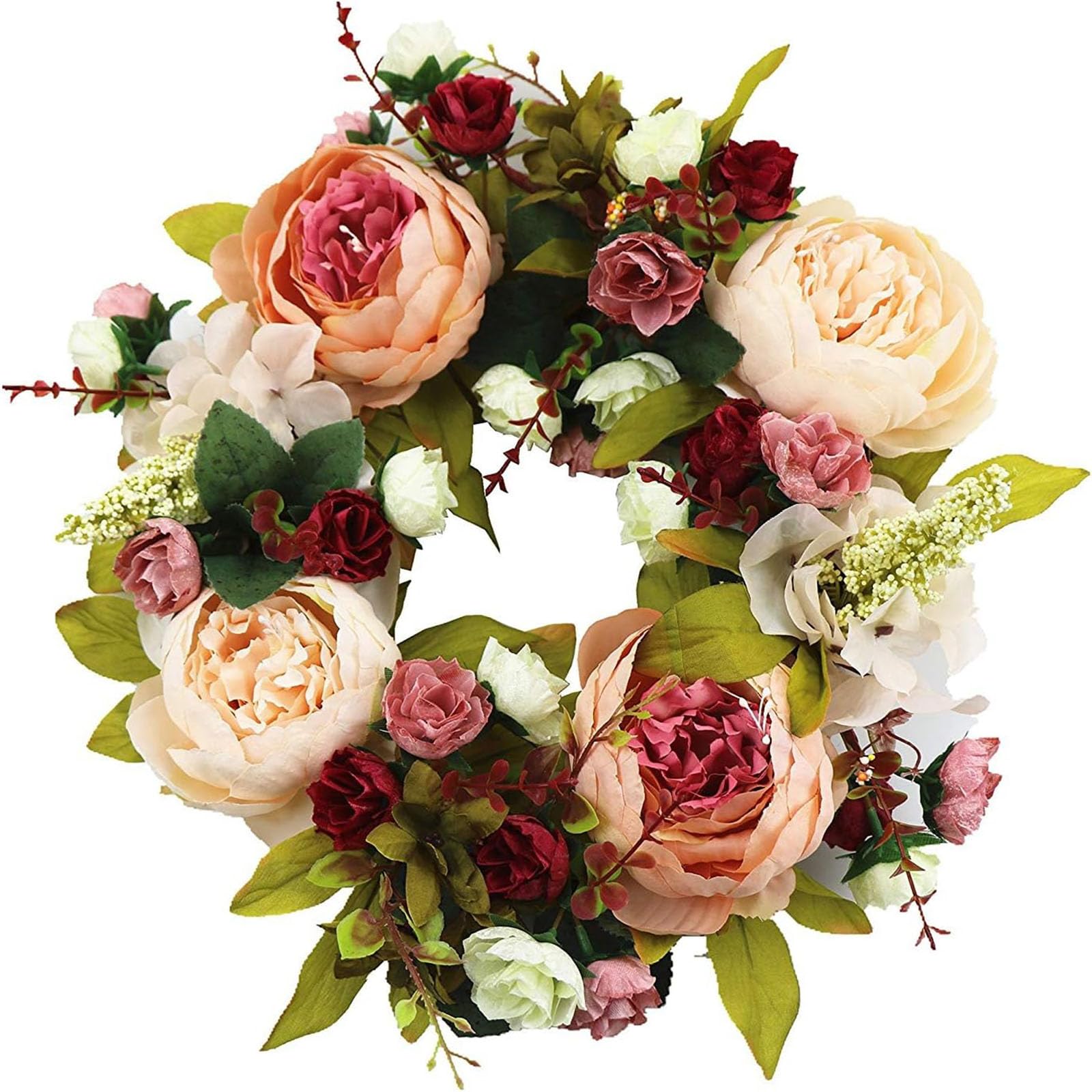 SogYupk Door Wreaths, 30CM Artificial Peony Flower Front Door Wreath for Spring Summer, All Seasons Floral Door Wreath for Farmhouse Office Home Wedding Party Decoration