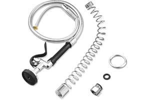 NETISR Spray Valve with 44" Flexible Stainless Steel Hose & Pre-Rinse Overhead Spring, Upgrade Universal Commercial Faucet Flexible Hose with Spray Head Replacement Kit