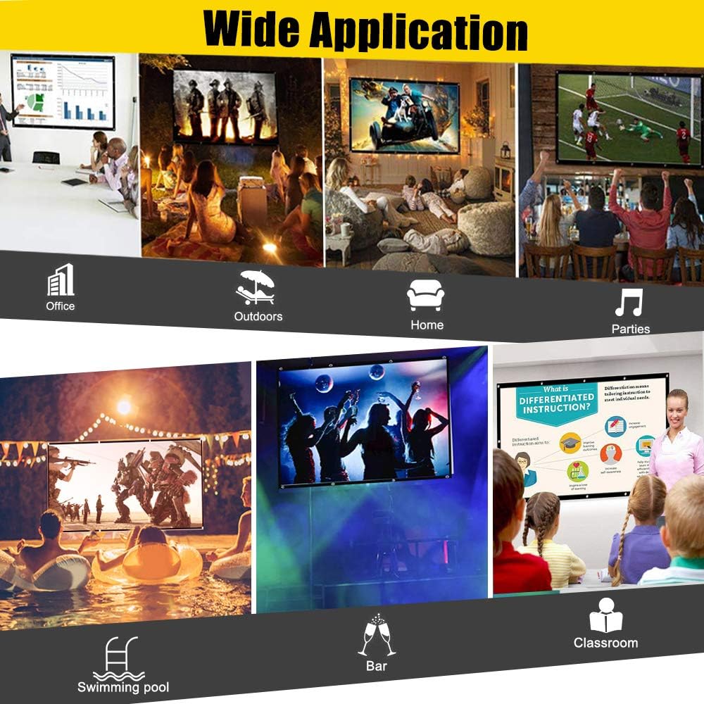 Projector Screen 120 inch, Taotique 4K Movie Projector Screen 16:9 HD Foldable and Portable Anti-Crease Indoor Outdoor Projection Double Sided Video Projector Screen for Home, Party, Office, Classroom: Home Audio & Theater