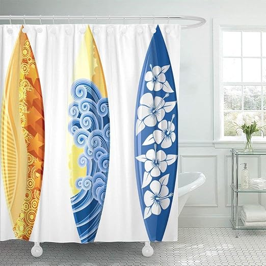 Amazon Com Abaysto Blue Surf Surfboards White Yellow Board Hibiscus Sea Surfer Hawaii Wave Beach Bathroom Decor Shower Curtain Sets With Hooks Polyester Fabric Great Gift Home Kitchen