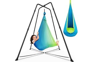 SKYLARKJOY Swing Stand Frame with Sensory Swing Pod Chair, X-Shaped Swing Set, Metal Hammock Chair Stand for Adults Indoor and Outdoor 330LBS (Auqa)