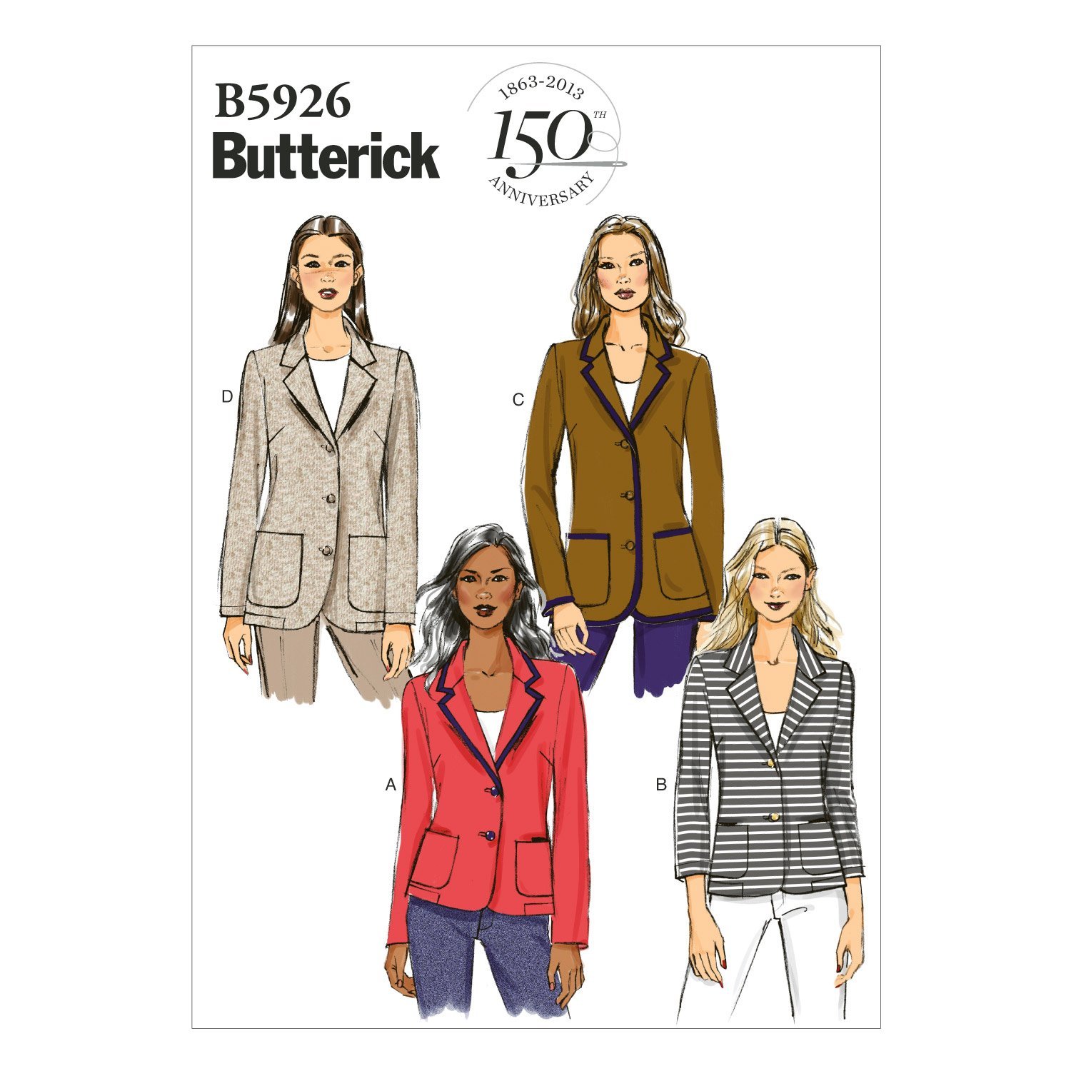 Butterick Patterns 5926 F5, Misses Petite Jacket,Sizes 16-18-20-22-24,White