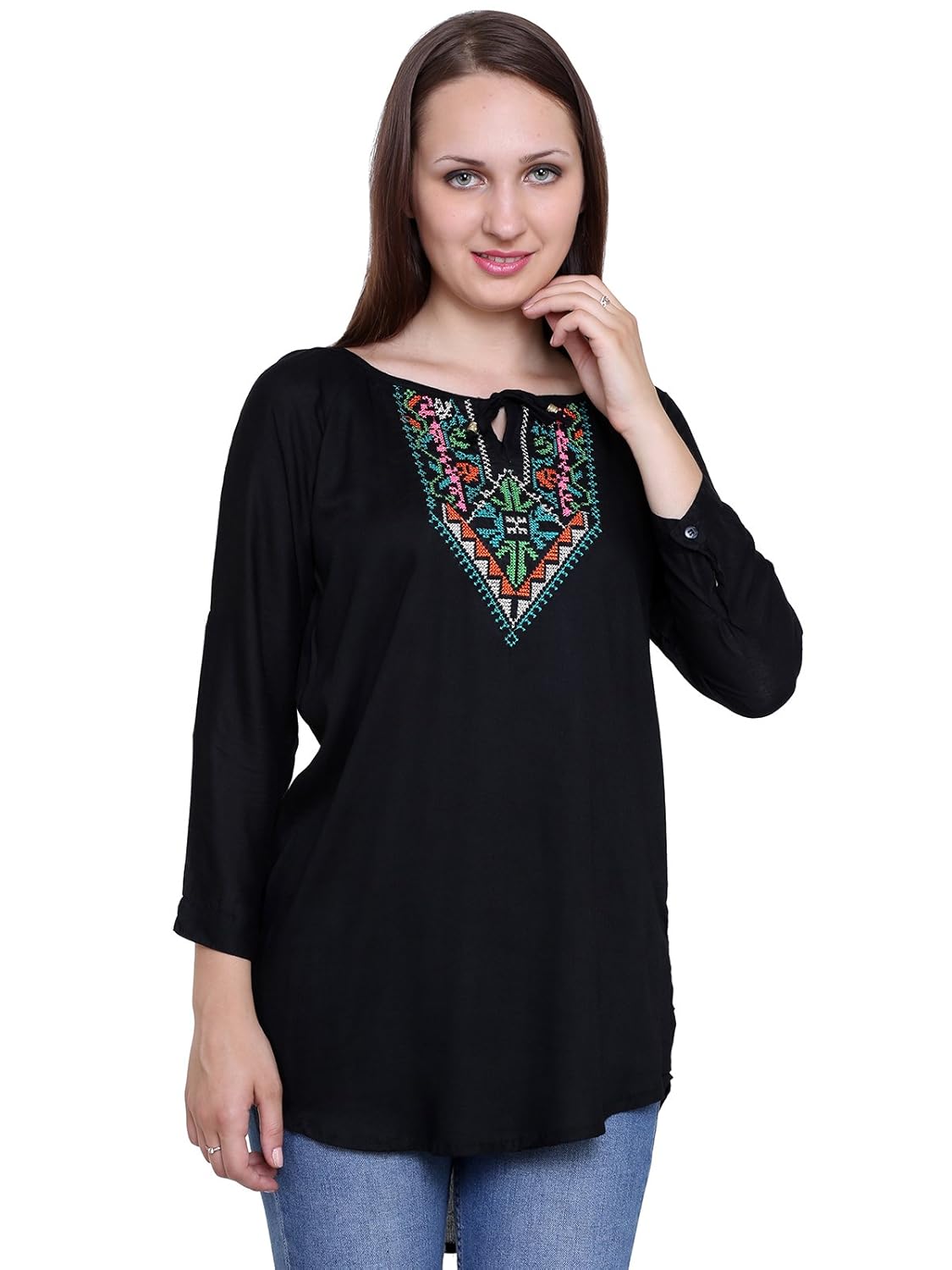 papsara black rayon slub women's long top