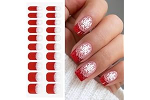 JMEOWIO Gel Nail Stickers Christmas Glitter French Tip Semi Cured Gel Nail Strips Wraps UV/LED Nails Art Design Decoration Accessories