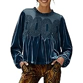 Women's Long Sleeve Velvet Tops Lace Trim Elegant Flared Swing Babydoll Blouses Shirts