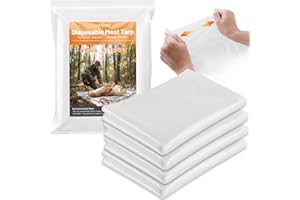 CHERAINTI Meat Tarps for Hunting, 4 Pack 1 Mil Disposable Plastic Drop Cloths, 4x5 Ft Clear Plastic Sheeting, Waterproof and Tear-Resistant Plastic Tarp for Field Dressing, Deer, Elk, and Big Game